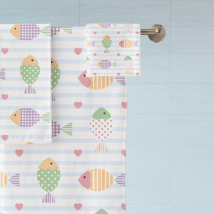 Fun Nautical Fish Pattern Bath Towel Set