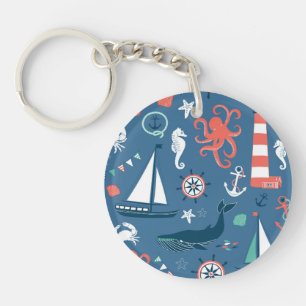 Fun Nautical Graphic Pattern Key Ring