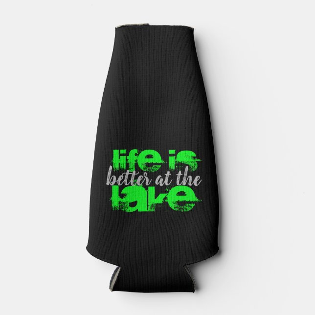 fun nautical LIFE IS BETTER AT THE LAKE | Bottle Cooler (Front)