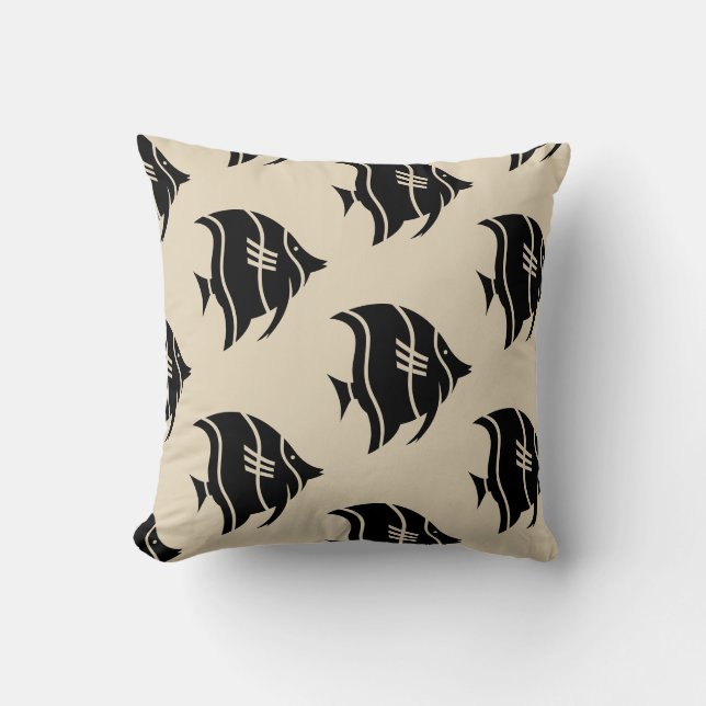 fun nautical striped fish themed pattern cushion (Front)