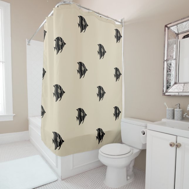 fun nautical STRIPED FISH themed pattern Shower Curtain (In Situ)