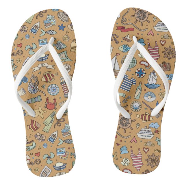 Fun Nautical, Tan Coastal Designed Flip-flops! Thongs (Footbed)