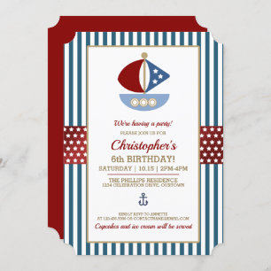 Fun Nautical Theme Birthday Party Invitation