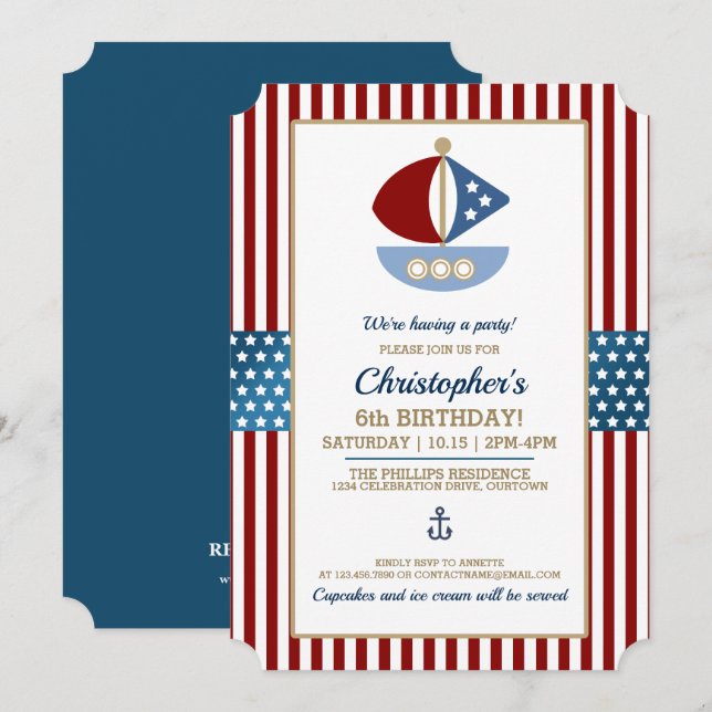 Fun Nautical Theme Birthday Party Invitation (Front/Back)