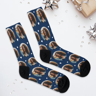 Fun Navy Custom Girlfriend Photo Heart Socks