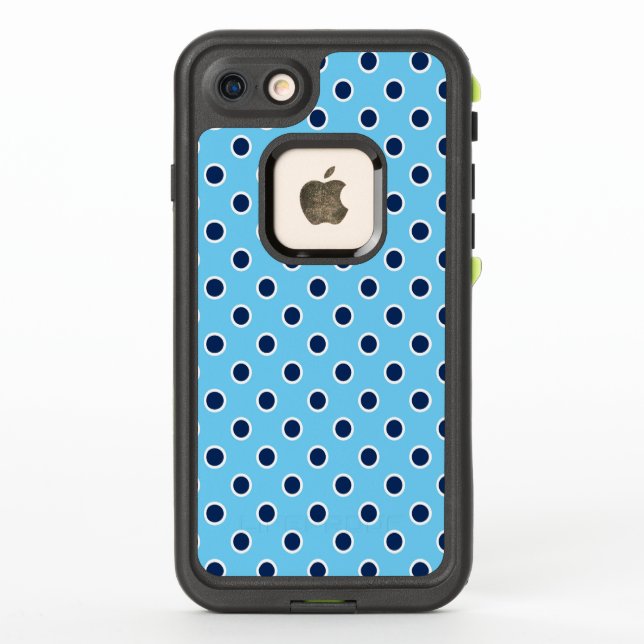 Fun Navy Polka Dots on Sky Blue LifeProof iPhone Case (Back)