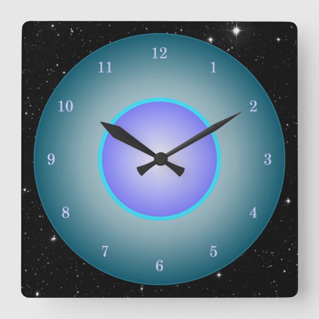 Fun Neon Aqua/Purple/Blue w/Stars Square Wall Clock (Front)