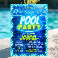 Fun Neon Glow Blue Green Pool Party Boys Birthday
