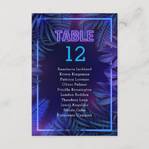 Fun Neon Glow Party Escort Table Number