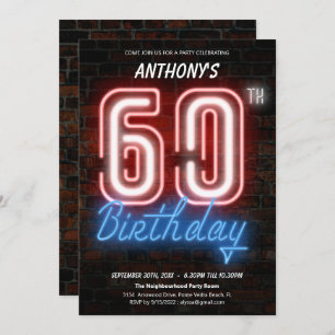 Fun Neon Retro 60th Birthday Party Invitation