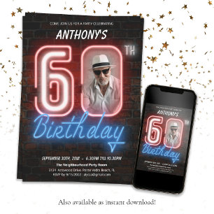 Fun Neon Retro 60th Birthday Party Invitation