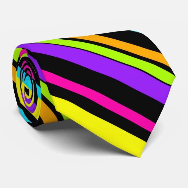 fun neon stripe pattern neck tie (Rolled)