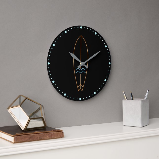 Fun Neon Surfboard Large Clock (Office)