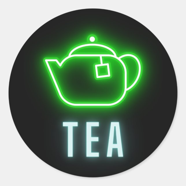 Fun Neon Teapot  Classic Round Sticker (Front)
