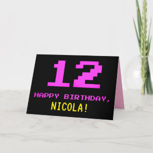 Fun, Nerdy, Geeky, Pink, 8-Bit Style 12th Birthday Card
