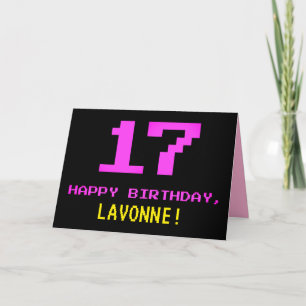 Fun, Nerdy, Geeky, Pink, 8-Bit Style 17th Birthday Card