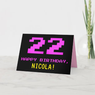Fun, Nerdy, Geeky, Pink, 8-Bit Style 22nd Birthday Card