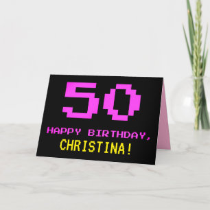 Fun, Nerdy, Geeky, Pink, 8-Bit Style 50th Birthday Card