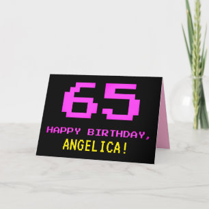 Fun, Nerdy, Geeky, Pink, 8-Bit Style 65th Birthday Card