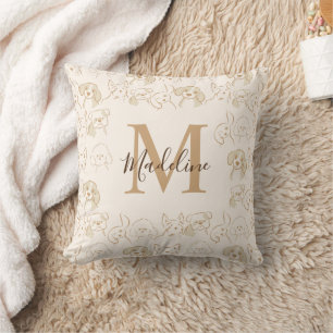 Fun Neutral Pop Dog Pattern Elegant Monogram Cushion