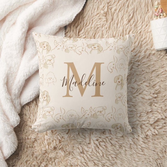 Fun Neutral Pop Dog Pattern Elegant Monogram Cushion (Blanket)