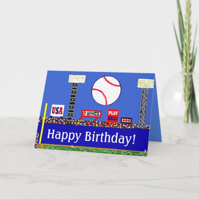 Fun New Baseball Happy Birthday Card or Invitation (Front)