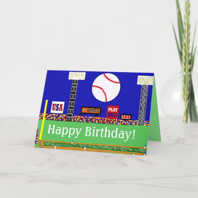 Fun New Baseball Happy Birthday Card or Invitation (Front)