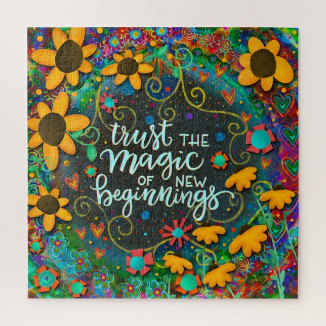 Fun New Beginnings Quote Heart Flowers Pretty   Jigsaw Puzzle (Vertical)