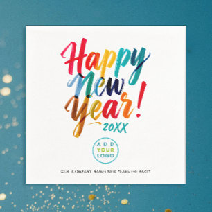 Fun New Year Eve Colourful Brush Typo Business Log Napkin