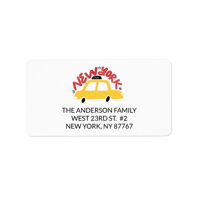 Fun New York Taxi Cab New Address Label (Front)
