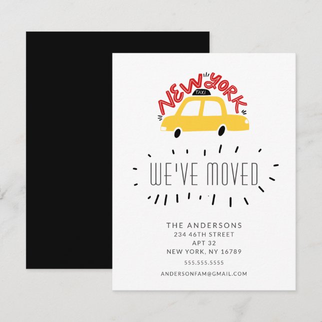 Fun New York Yellow Taxi  Moving Announcement Card (Front/Back)