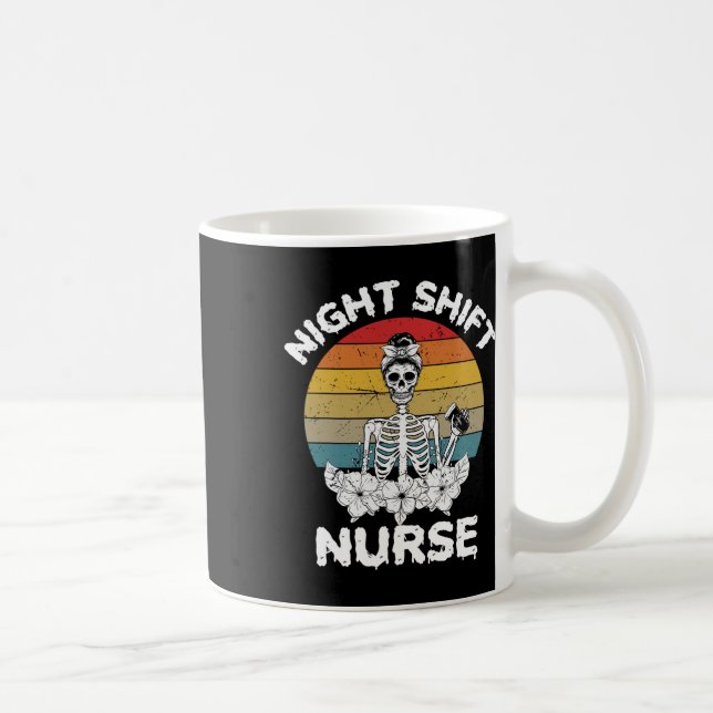 Fun Night Shift Nurse Skeleton Halloween Rn Nurses Coffee Mug (Right)