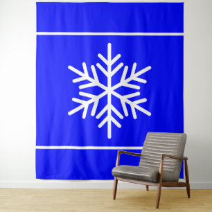 Fun Nordic White Snowflake Stripes On Bright Blue Tapestry