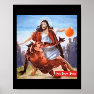 Fun Not Today Satan Jesus Crossover Bysketbyll Poster