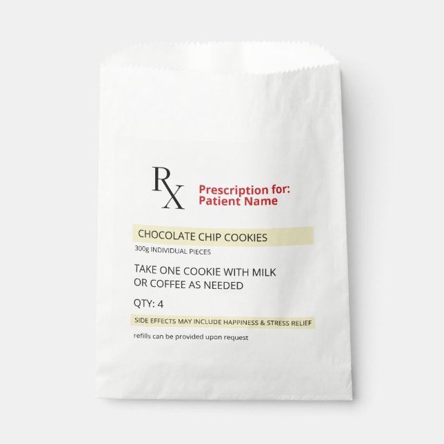 Fun Novelty Rx Prescription Label Cookies Favour Bag (Front)
