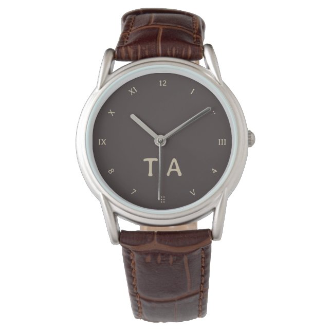 Fun Numbers, Coffee Brown Initials or Name Watch (Front)