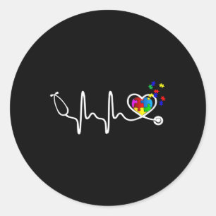 Fun Nurse Autism Puzzle Stethoscope Heart 1 Classic Round Sticker