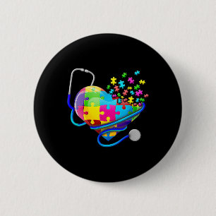 Fun Nurse Autism Puzzle Stethoscope Heart 6 Cm Round Badge
