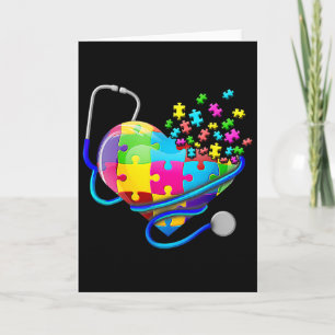 Fun Nurse Autism Puzzle Stethoscope Heart Card