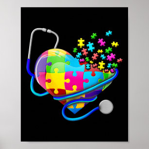 Fun Nurse Autism Puzzle Stethoscope Heart Poster