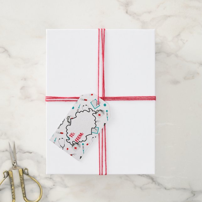 Fun Nurse equipment pattern party tag (With Twine)