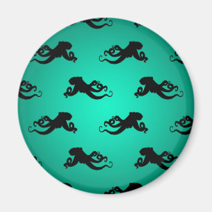 Fun Octopus Silhouettes on Green Magnet