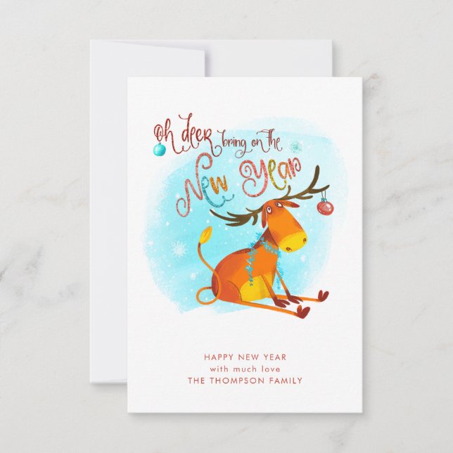 Fun Oh Deer Bring On The New Year Greetings Card (Front)