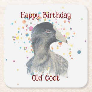 Fun Old Coot Bird Over the Hill Birthday Square Paper Coaster