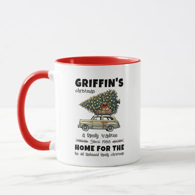 Fun Old Fashioned Family Christmas Mug (Left)