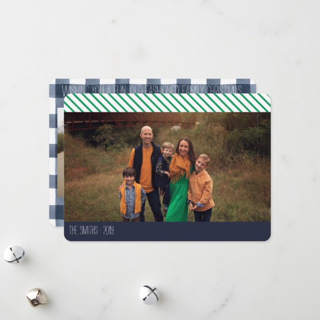 Fun Old Fashioned Family Christmas Photo Collage Holiday Card (Front/Back In Situ)