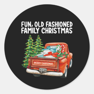 Fun Old Fashioned Family Christmas Truck Tree Classic Round Sticker