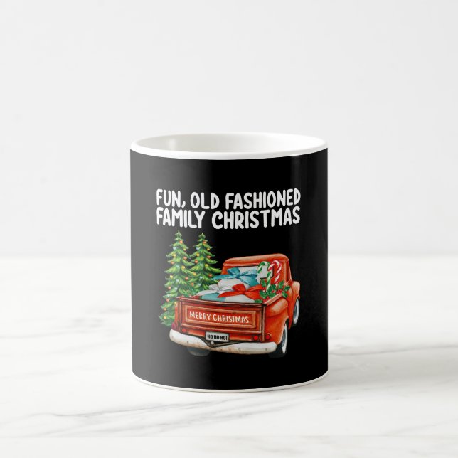 Fun Old Fashioned Family Christmas Truck Tree Coffee Mug (Center)