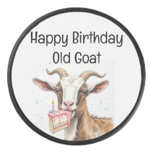 Fun Old Goat Over the Hill Birthday Hockey Puck