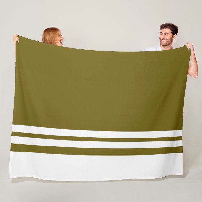 Fun Olive Colour Block White Bottom Racing Stripes Fleece Blanket (In Situ)